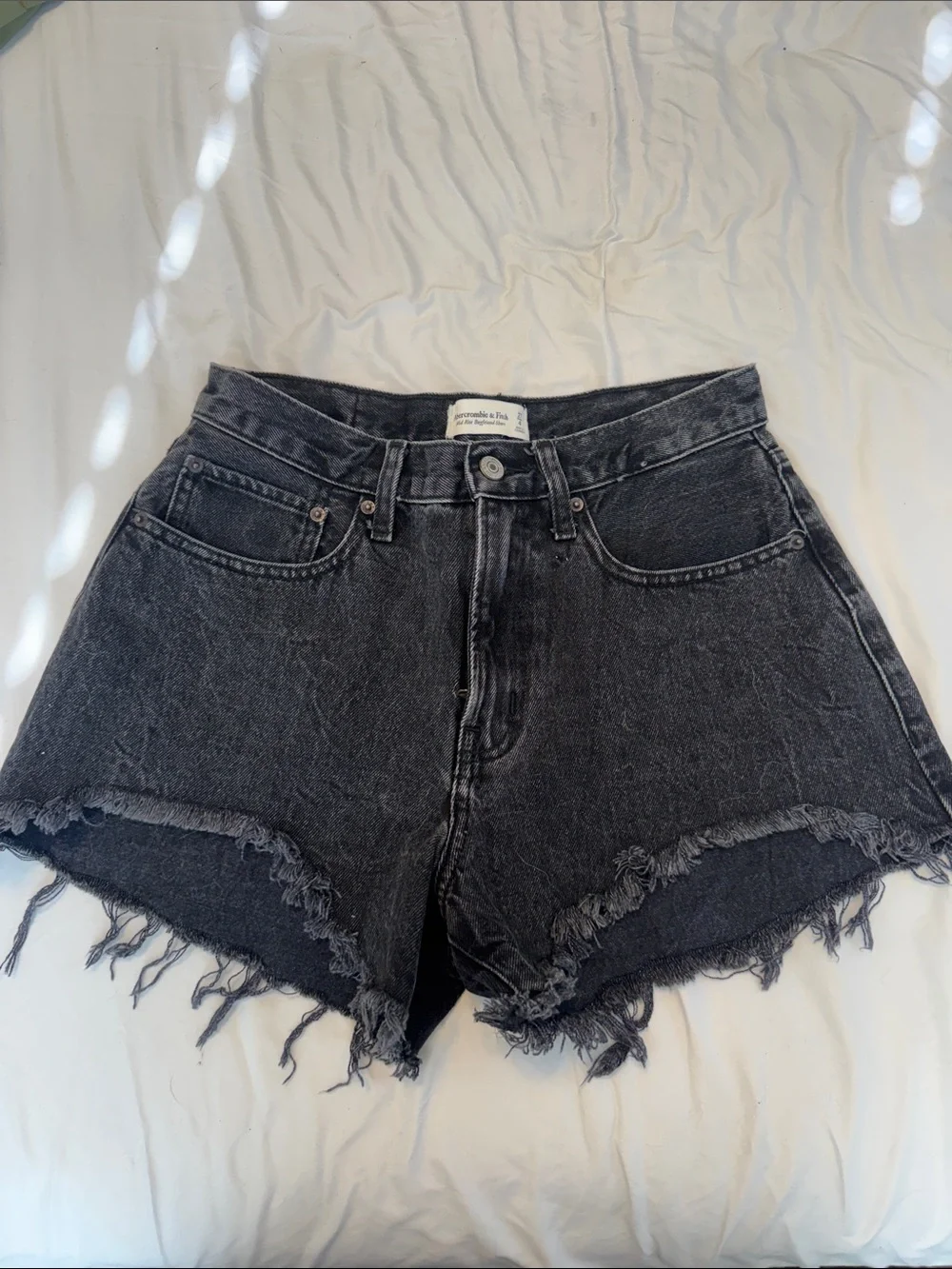 Abercrombie & Fitch Women's Washed Black Frayed Denim Shorts